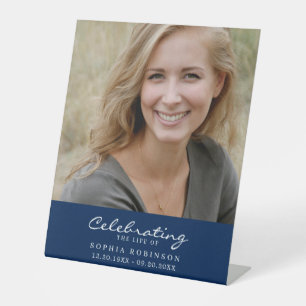 Celebration of Life Photo Memorial Funeral Blue Pedestal Sign
