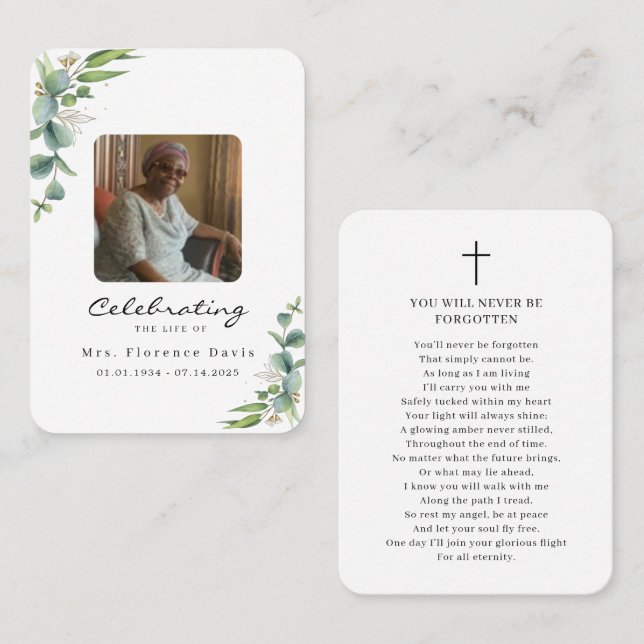 Celebration of Life Photo Memorial Prayer Card (Front/Back)