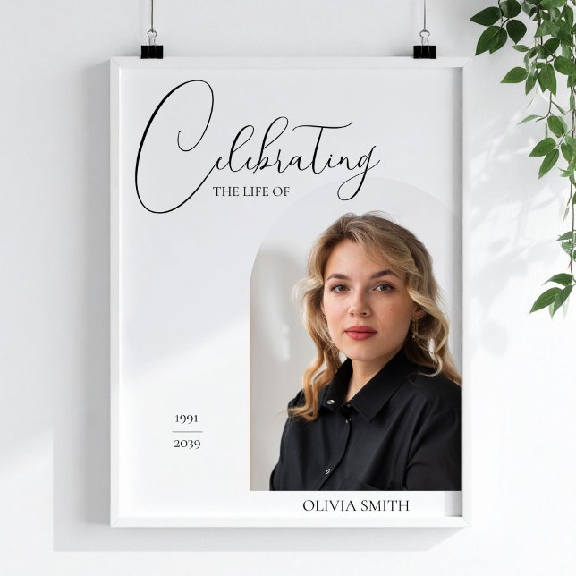 Celebration of Life Photo Minimalist Script Memory Poster (Creator Uploaded)