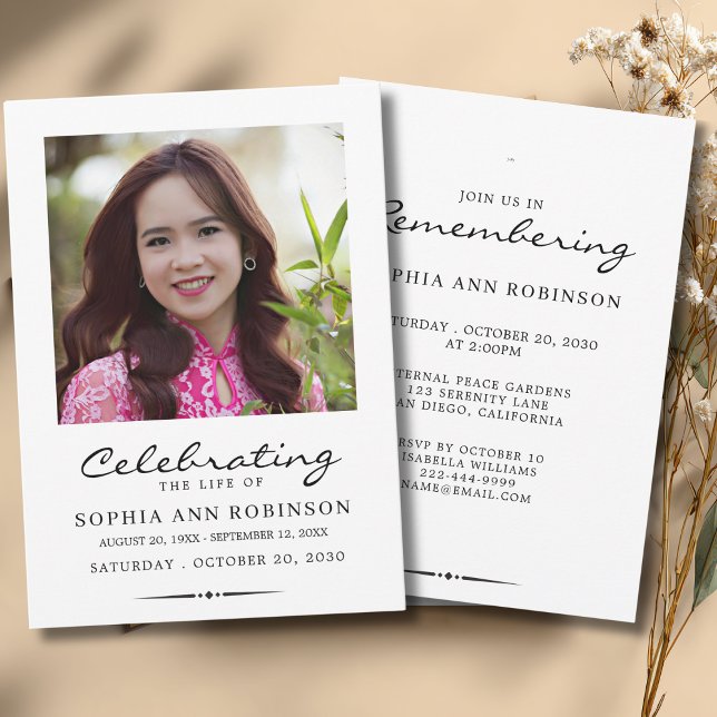 Celebration of Life Photo Modern Memorial  Invitation (Creator Uploaded)