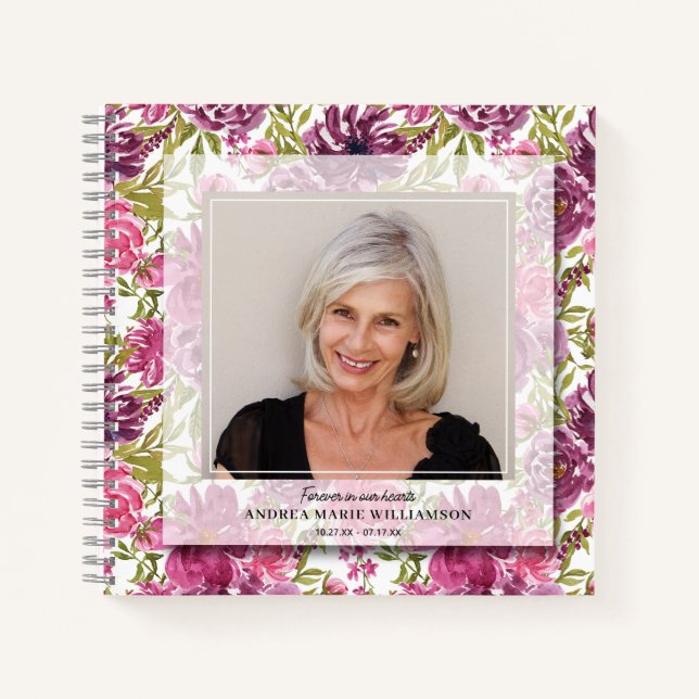 Celebration of Life Photo on Floral Guest Book (Front)