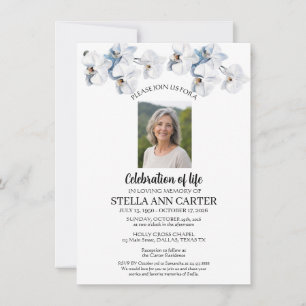 Celebration of Life Photo Orchids Funeral Invitation