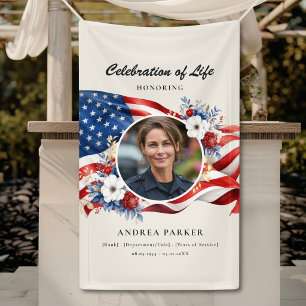 Celebration of Life Photo Patriotic Funeral Beige Banner