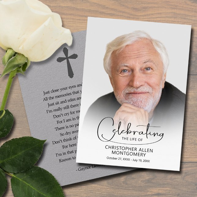 Celebration of Life Photo Prayer Card (Celebration of Life photo prayer card printed on Premium Grey paper)