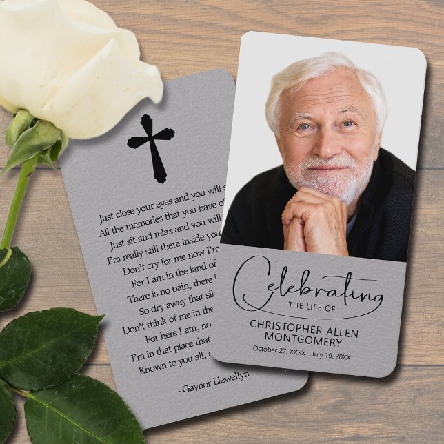 Celebration of Life Photo Prayer Card (Celebration of Life photo prayer card printed on Premium Grey paper)