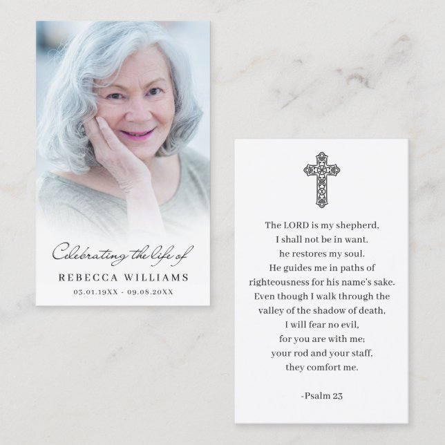 Celebration of Life Photo Prayer Sympathy Cards (Front/Back)