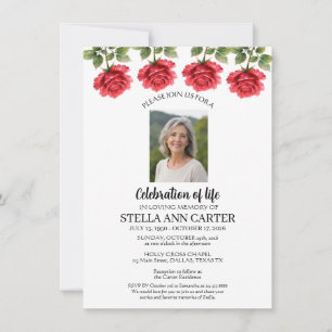 Celebration of Life Photo Roses Funeral Invitation