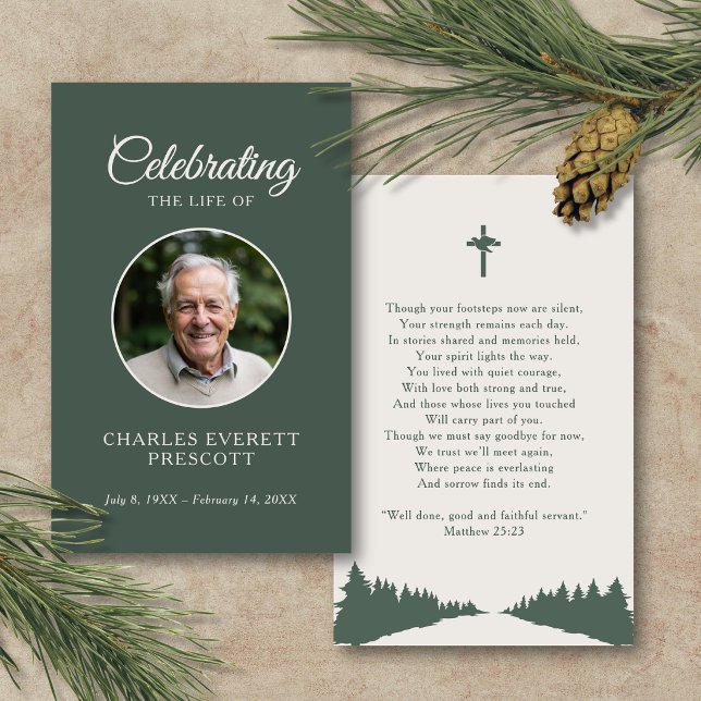 Celebration of Life Photo Scripture Cross Dove  Business Card (Editable scripture, poem text, and photo placement for a deeply personal tribute.)