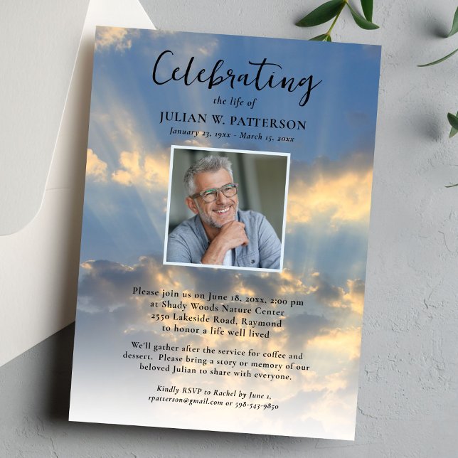 Celebration of Life Photo Sky Clouds Funeral Invitation (Creator Uploaded)