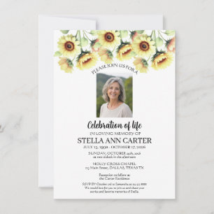 Celebration of Life Photo Sunflowers Funeral Invitation