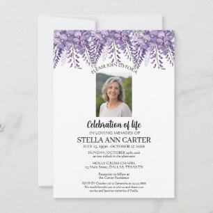 Celebration of Life Photo Wisteria Floral Funeral Invitation