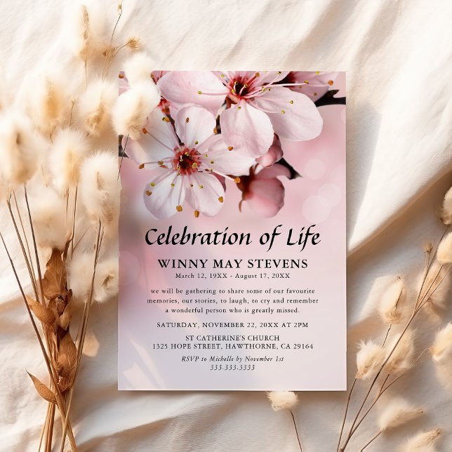 Celebration of Life | Pink Blossom Funeral Invitation (Creator Uploaded)