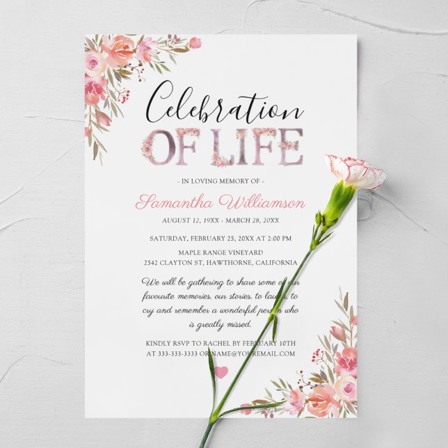 Celebration of Life | Pink Floral Funeral Invitation (Creator Uploaded)
