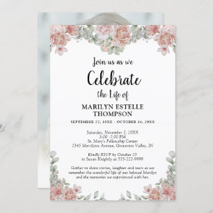 Celebration of Life Pink Floral Keepsake Photo Invitation