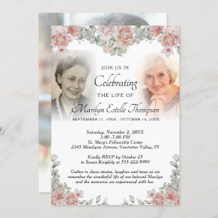Celebration of Life Pink Floral Photo Invitation