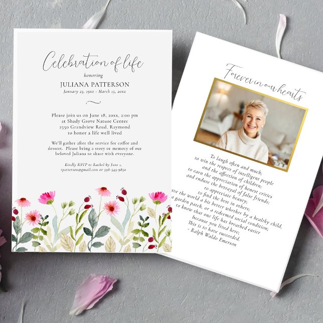 Celebration of Life Pink Painted Floral Funeral Invitation (Creator Uploaded)