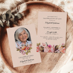 Celebration of Life Pink Roses & Peonies Floral Invitation