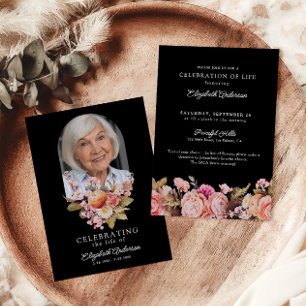 Celebration of Life Pink Roses & Peonies Floral Invitation