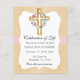 Celebration of Life Pretty Floral Cross Pink  Invi Flyer