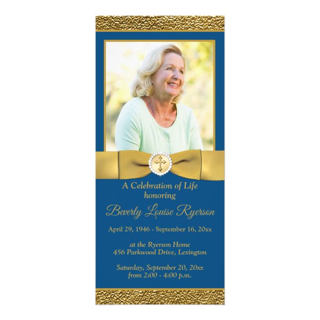 Celebration of Life Program with Photo Blue Rack Card (Front)