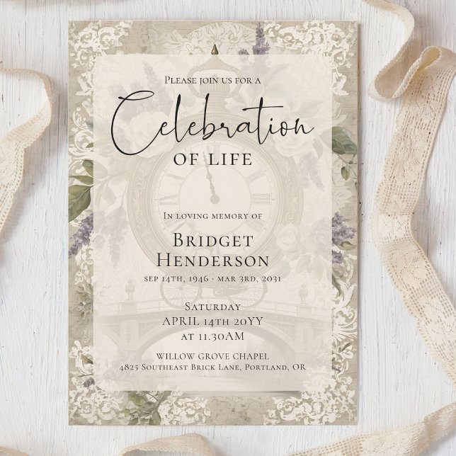 Celebration of Life Purple Butterfly Peony Funeral Invitation (Creator Uploaded)