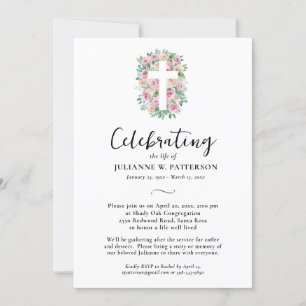 Celebration of Life, Rose Cross, Photo, Funeral  Invitation