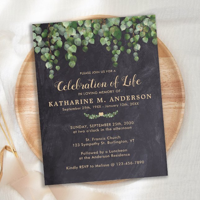 Celebration Of Life Rustic Greenery Funeral Invitation Postcard (Creator Uploaded)
