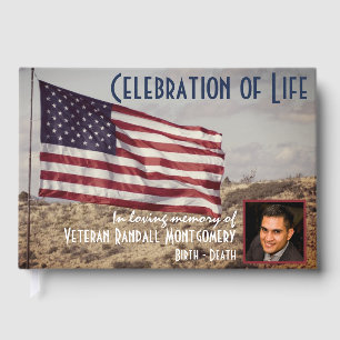 Celebration Of Life Rustic Memorial American Flag  Guest Book