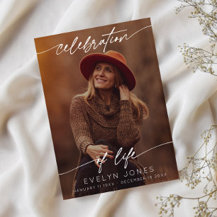 Celebration of Life Script Funeral Photo Black Thank You Card