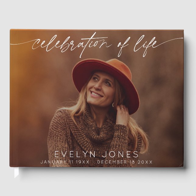 Celebration of Life Script Funeral Photo Guest Book (Front)