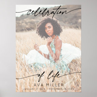 Celebration of Life Script Funeral Photo | White Poster
