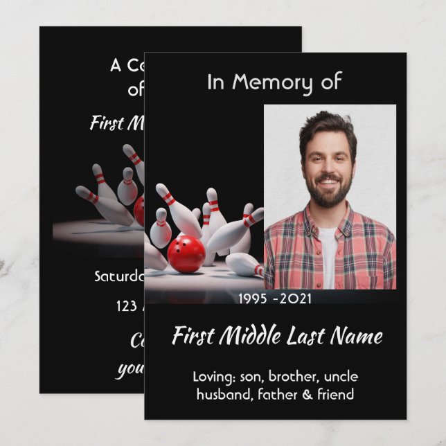 Celebration of Life Service  Bowling Bowler Invitation (Front/Back)