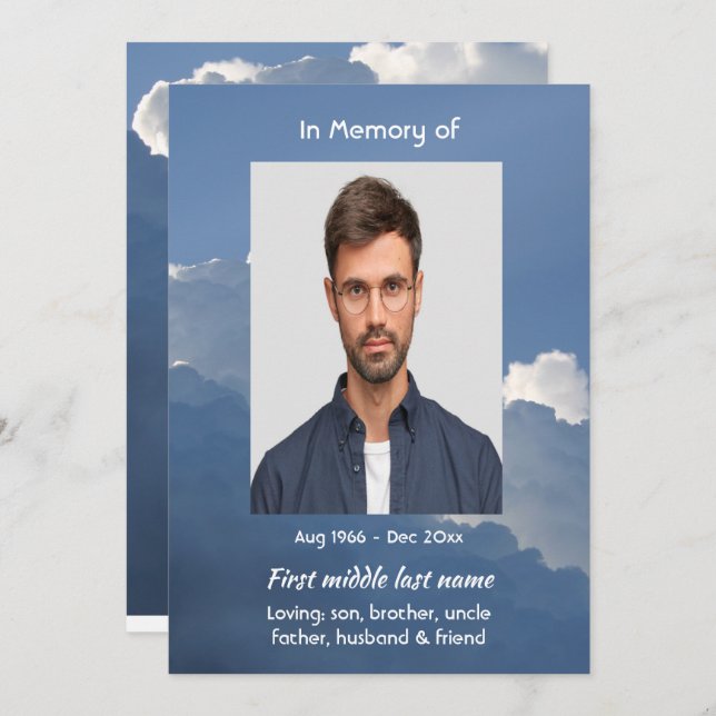 Celebration of Life Service Clouds Sky Heavenly Invitation (Front/Back)