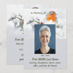 Celebration of Life Service English Robin Bird Invitation
