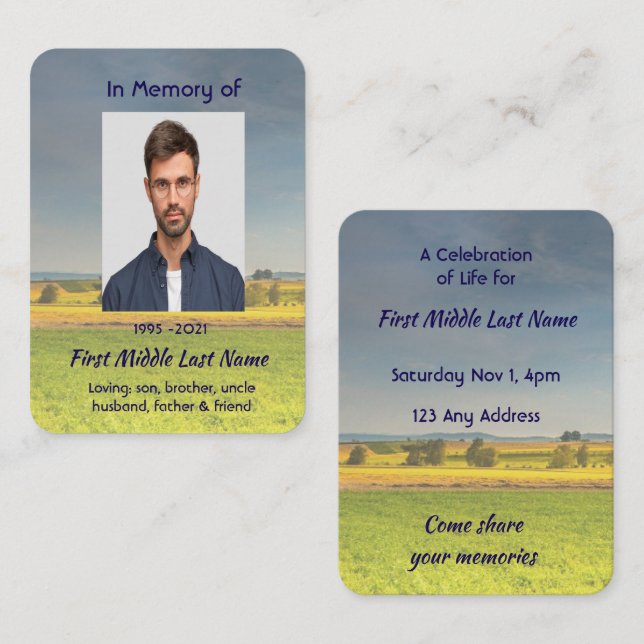 Celebration of Life Service  Farm Crop Prairie Business Card (Front/Back)
