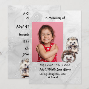 Celebration of Life Service Hedgehog Children Invitation