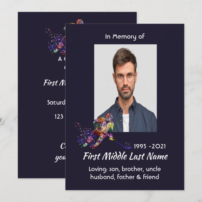 Celebration of Life Service  Hockey Player Sport Save The Date (Front/Back)