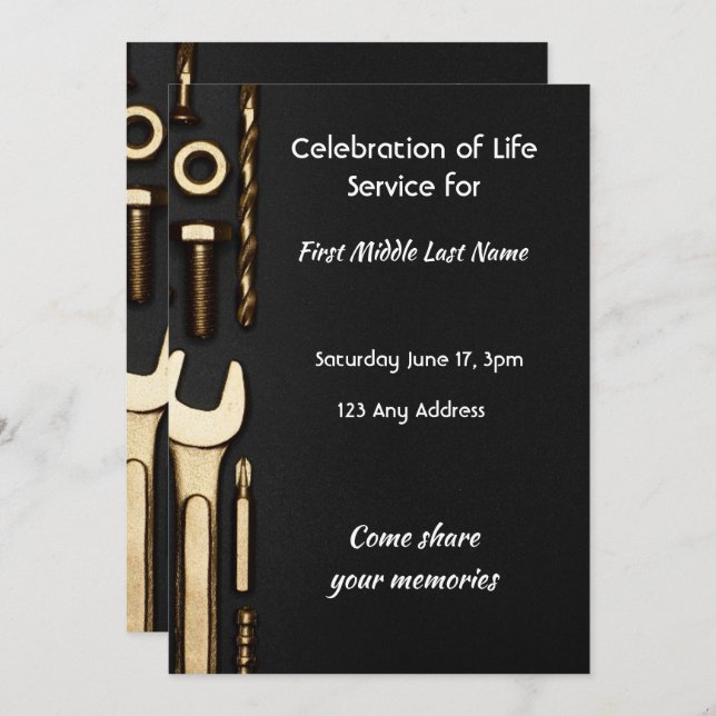 Celebration of Life Service Invite Tools Mechanic (Front/Back)