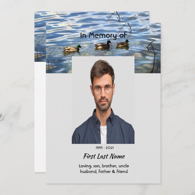 Celebration of Life Service, Lake Ducks Birds Invitation (Front/Back)