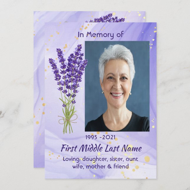 Celebration of Life Service Lavender Garden Flower Invitation (Front/Back)