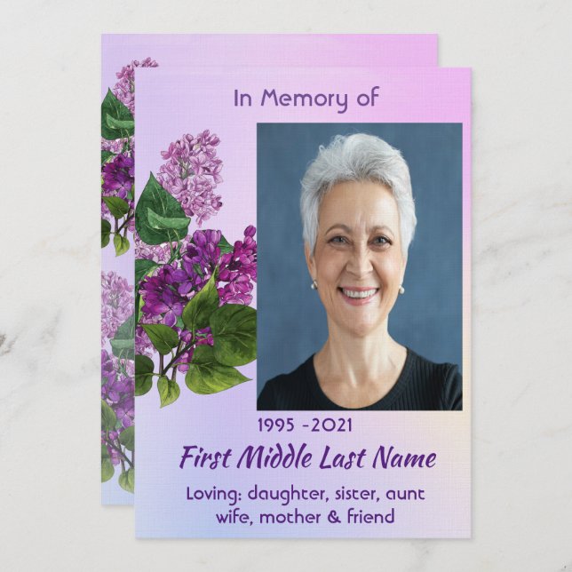 Celebration of Life Service  Lilac Garden Flower  Invitation (Front/Back)