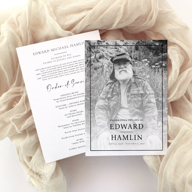 Celebration of Life Service Memorial Program  (Celebration of life funeral service program, order of service, photo card)