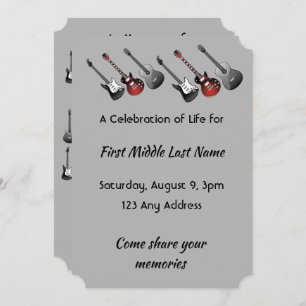 Celebration of Life Service Musician Guitar Music Invitation