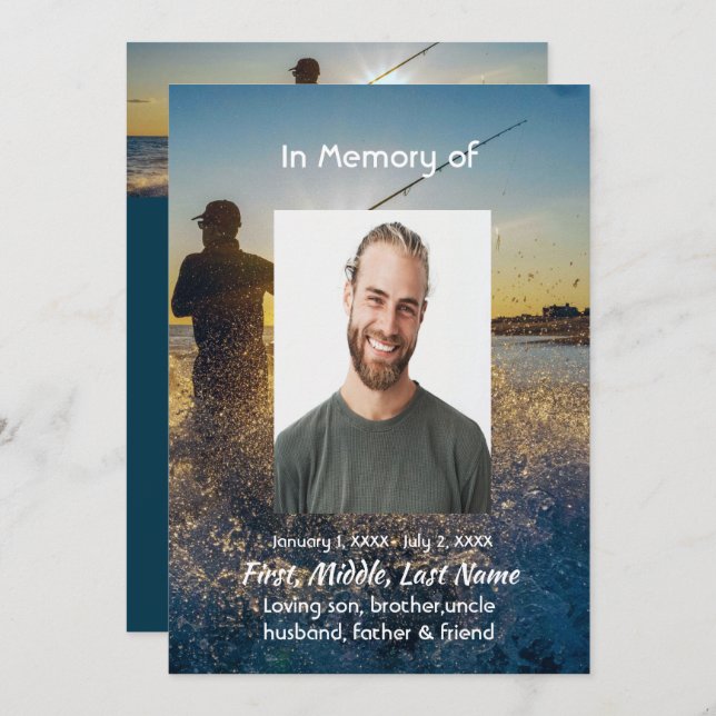 Celebration of Life Service  Ocean Fly Fishing Invitation (Front/Back)