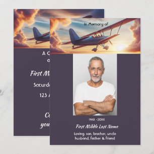Celebration of Life Service Pilot Flying Sunset Invitation