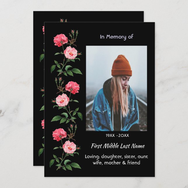 Celebration of Life Service  Roses Garden Flowers Invitation (Front/Back)