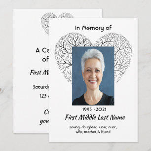 Celebration of Life Service Tree Life Heart Love Invitation