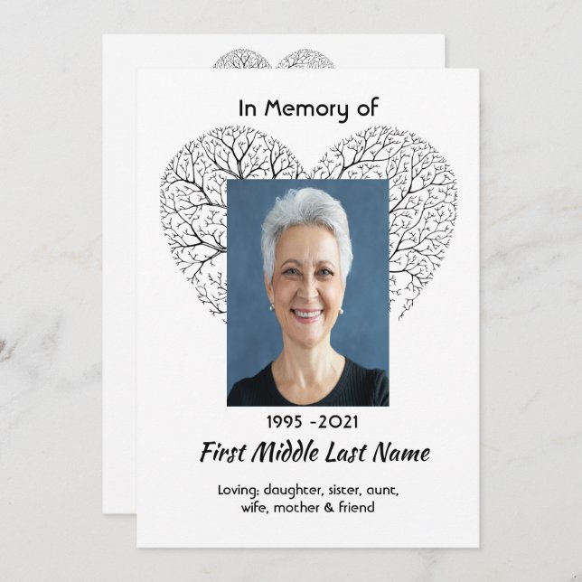 Celebration of Life Service Tree Life Heart Love Invitation (Front/Back)