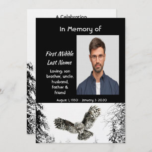 Celebration of Life Service Watercolor Owl Bird Invitation