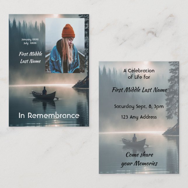 Celebration of Life Service  Wilderness Lake Canoe Business Card (Front/Back)